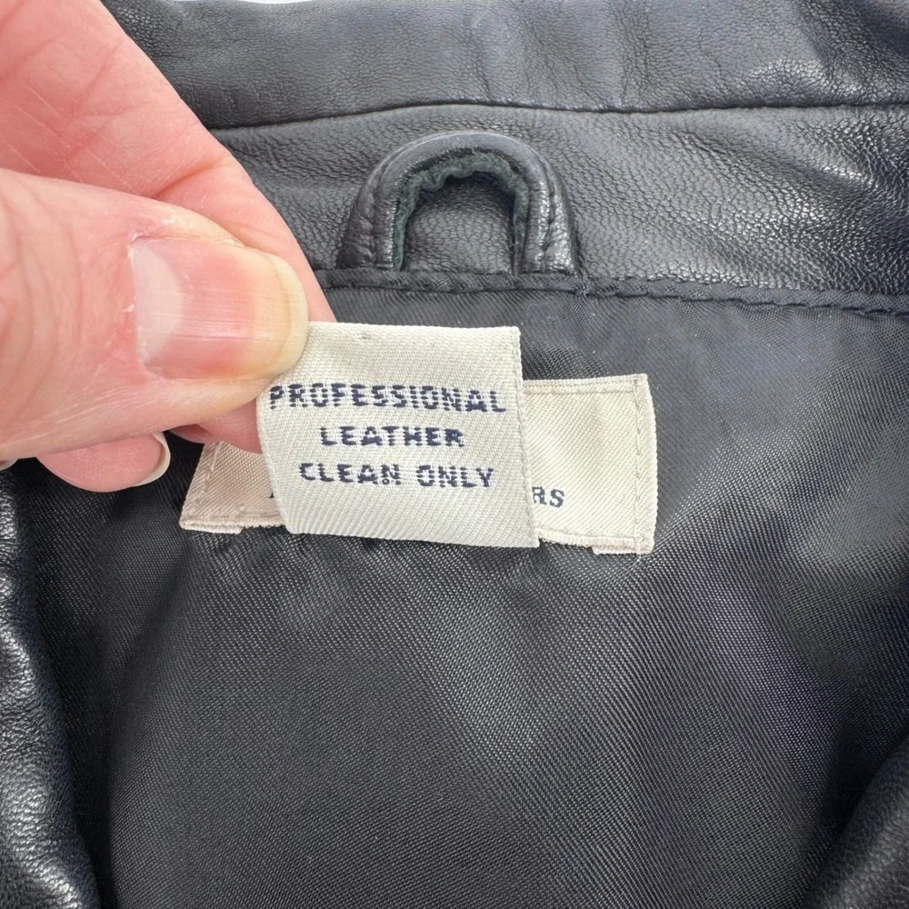 Brooks Brothers 346 Leather Overcoat Mens XL Black Button Front Lightweight Coat